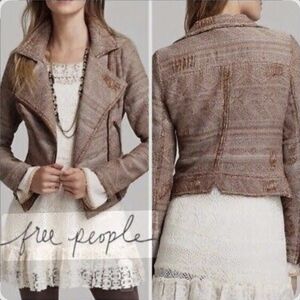 Free People Pre-loved Distressed Tapestry Moto Jacket